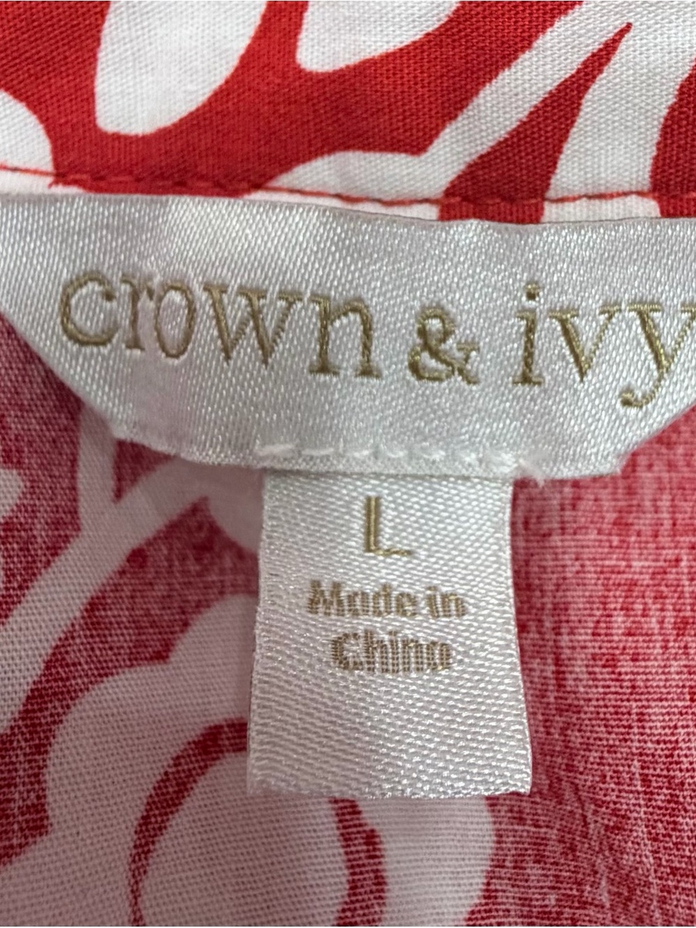 Crown & Ivy Red White Floral Tiered Midi Shirt Dress w/ Pockets Size L - Picture 4 of 9
